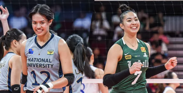 Alyssa Solomon of NU Lady Bulldogs (Left) and Shevana Laput of DLSU Lady Spikers (Right)